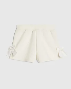 Girls Cream Premium Bow Shorts