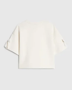 Girls Cream Premium Embellished Bow Crop Top