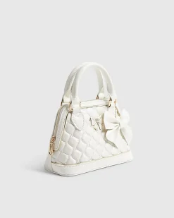 Girls Cream Quilted Bow Cross Body Bag