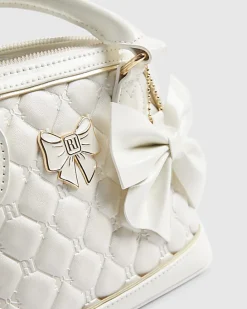 Girls Cream Quilted Bow Cross Body Bag