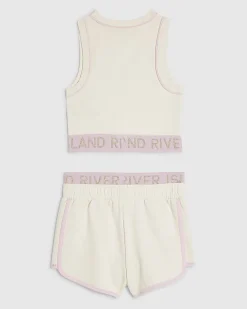 Girls Cream RI Waistband Tank and Shorts Set