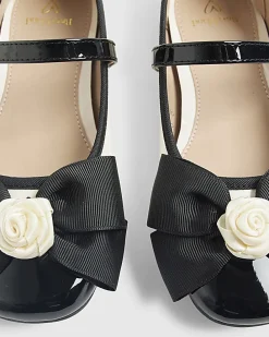 Girls Cream Rose Bow Pumps