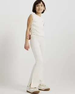 Girls Cream Ruched Ribbed Leggings Set