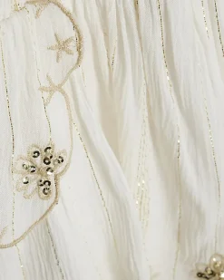Girls Cream Scalloped Sequin Beach Dress