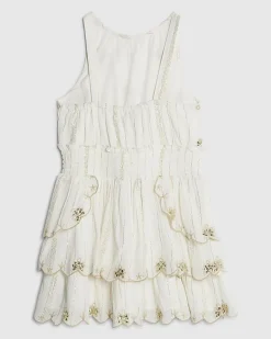 Girls Cream Scalloped Sequin Beach Dress