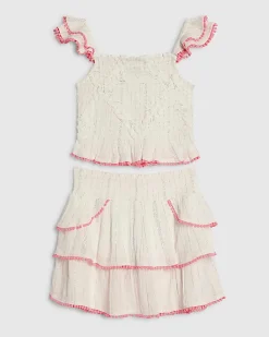Girls Cream Shirred Beachwear Set