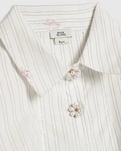 Girls Cream Stripe Belted shirt Dress