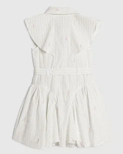Girls Cream Stripe Belted shirt Dress