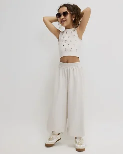 Girls Cream Stud Tank Top
