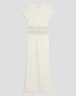 Girls Cream T-Shirt And Flared Leggings Set