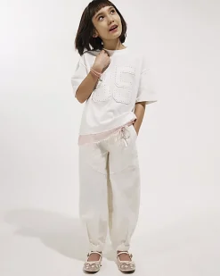 Girls Cream Twill Keyring Cargo Trousers