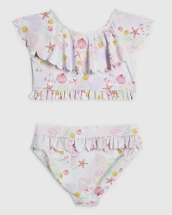 Girls Cream Under The Sea Frill Bikini Set
