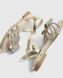 Girls Gold Diamante Strappy Bow Sandals