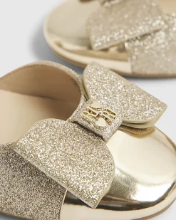 Girls Gold Glitter Bow Heel Mary Jane Shoes