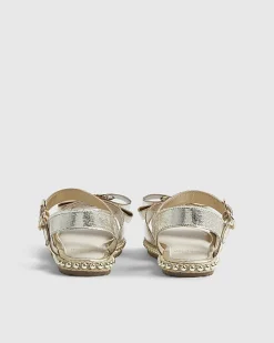 Girls Gold Metallic Bow Footbed Sandals