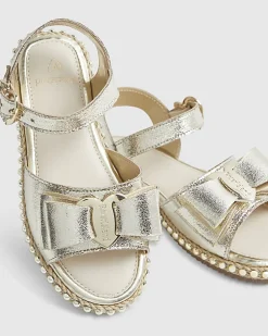 Girls Gold Metallic Bow Footbed Sandals