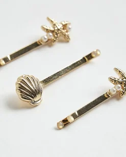 Girls Gold Starflish Hair Clip Pack