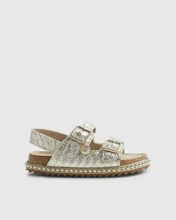 Girls Gold Weave Buckle Footbed Sandals