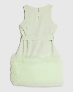 Girls Green 3D Organza Hem Dress