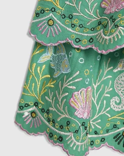Girls Green Seahorse Beaded Top & Skirt Set