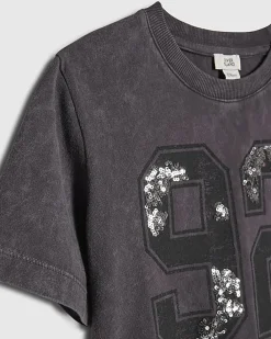 Girls Grey Floral Sequin 92 T-Shirt