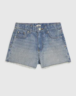 Girls Heart Embellished Denim Shorts