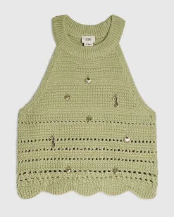Girls Khaki Charm Crochet Top