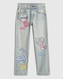 Girls Love Heart Graffiti Straight Jeans