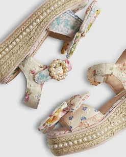 Girls Multi Colour Broderie Bow Wedge Sandals