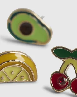 Girls Multi Colour Fruit Stud Earrings Set