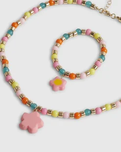 Girls Multi Colour Hibiscus Necklace Set