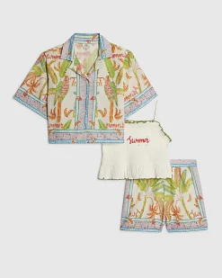 Girls Multi Colour Parrot Shorts Set
