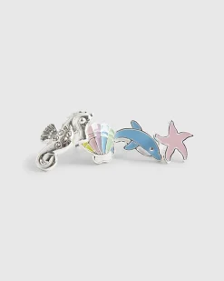 Girls Multi Colour Sealife Stud Earrings Set