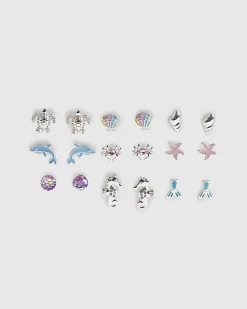 Girls Multi Colour Sealife Stud Earrings Set