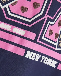 Girls Navy NY Leopard 67 T-Shirt