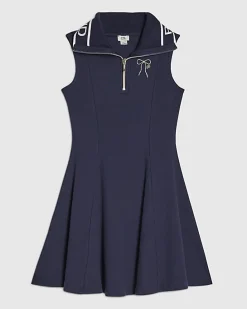 Girls Navy Oversized Collar Dress
