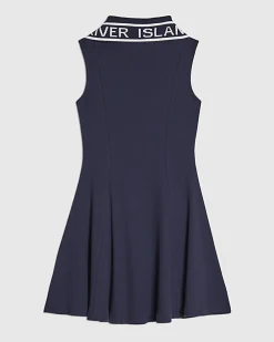 Girls Navy Oversized Collar Dress