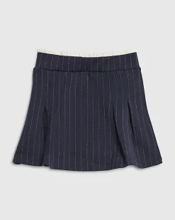 Girls Navy Pinstripe Pleated Skirt