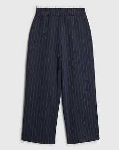 Girls Navy Pinstripe Wide Leg Trousers