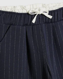 Girls Navy Pinstripe Wide Leg Trousers