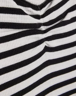 Girls Navy Stripe Ruched Ribbed Dress