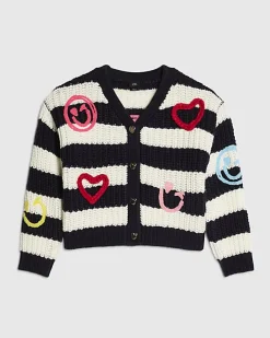 Girls Navy Stripe Smile Cardigan
