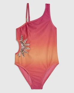 Girls Orange Ombre Sequin Sun Swimsuit