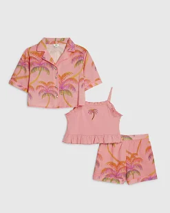 Girls Orange Palm Print Shirt Set
