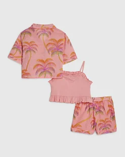 Girls Orange Palm Print Shirt Set