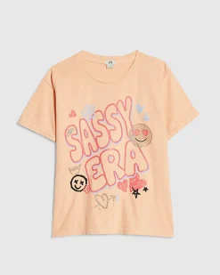 Girls Orange Sassy Era Smile Graphic T-Shirt