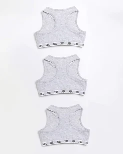Girls Pack Of 3 Grey RI Racer Crop Tops