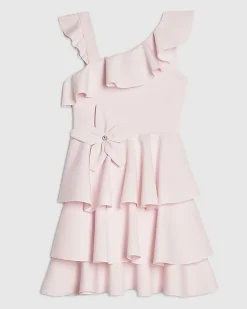 Girls Pink Asymmetric Tiered Dress
