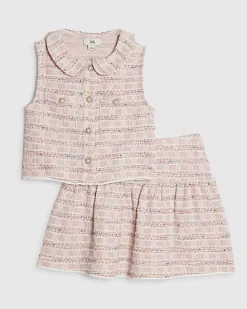 Girls Pink Boucle Skirt Set