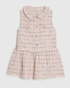 Girls Pink Boucle Skirt Set